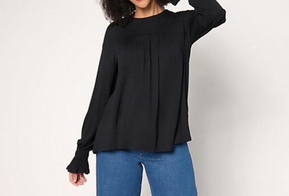 Me By Jennie Garth Buckingham Knit Blouse With Shirring Large Black A711152 NWOT